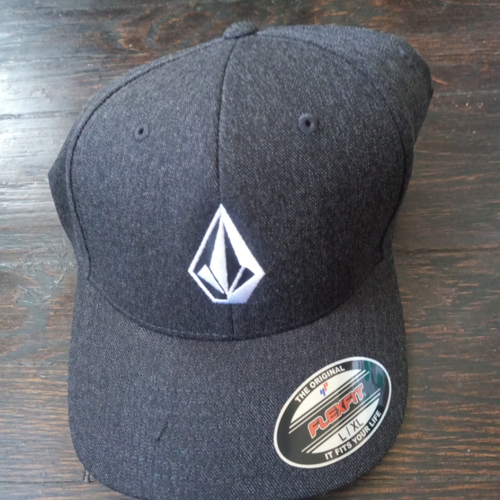 Volcom Flexfit Dri-fit Full Stone Dark Heather  Logo Hat Cap New! L/XL